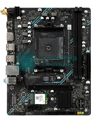 Материнская плата Maxsun B450M GAMING WIFI, AM4, AMD B450, 2xDDR4 (до 64 ГБ), 2xSATA, 1xM.2 (PCIe 3.0 x4), 1xPCIe 3.0 x16, 1xPCIe 3.0 x1, 1xHDMI, 1xDP, 1x1Gb LAN, Wi-Fi 5, Bluetooth 4.2, 4xUSB-A 5Gbps, 2xUSB-A 2.0, 3x3.5 мм, 7.1, mATX