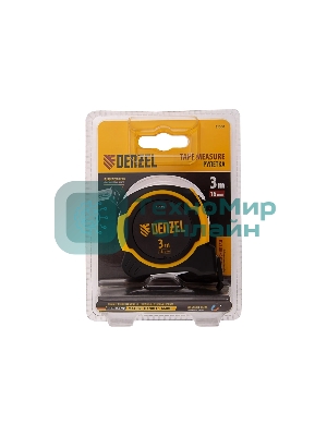 Рулетка Denzel 3м х 16мм, двухкомп. корпус, магнитный обрезиненный зацеп