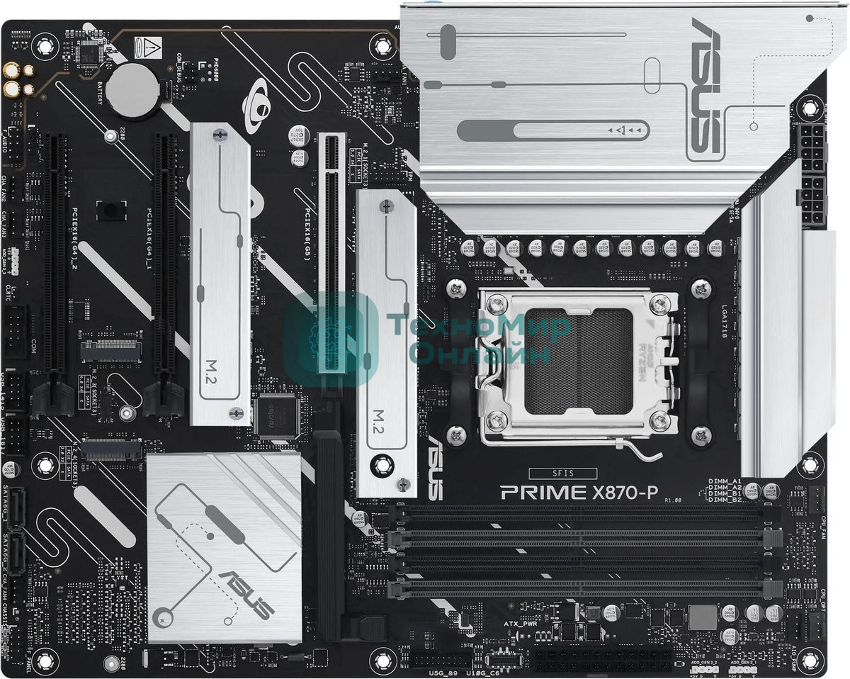 Материнская плата ASUS PRIME X870-P, AM5, AMD X870, 4xDDR5, 2xSATA, 4xM.2, 1xPCIe 5.0 x16, 2xPCIe 4.0 x1, 1xHDMI, 2xUSB-C, 1x 2.5Gb LAN, 4xUSB-A 3.2 Gen 1, 1xUSB-A 3.2 Gen 2, 4xUSB-A 2.0, 3x3.5 мм, 7.1, ATX