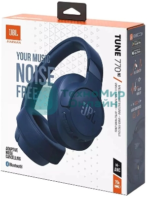 Беспроводные/проводные наушники JBL Tune 770NC синий, полноразмерные, Bluetooth + проводной, активное шумоподавление, до 70 ч
