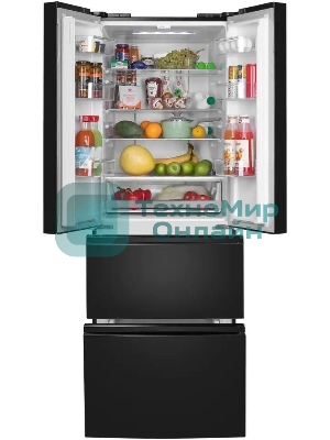 Холодильник Maunfeld MFF180NFBE01 черный трехкамерный 224/113л морозилка снизу, No Frost