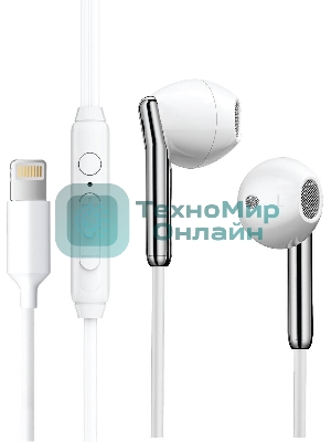 Наушники проводные Aksberry Y3 белый, внутриканальные, Lightning, микрофон на проводе