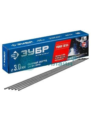 Электрод Зубр сварочный УОНИ 13/55 с основным покрытием, для ММА сварки, d 3.0 х 350 мм, 5 кг в коробке, Профессионал.