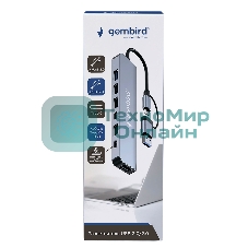 Разветвитель USB3.0/2.0 Gembird UHB-C445, USB3.0, 4хUSB2.0, Type-C, с доп.питанием (порт Type-C), кабель Type-C/USB 17см, алюминий, коробка