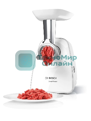 Мясорубка электрическая Bosch MFW2520W белый, 1500 Вт, 1.7 кг/мин, насадки - 4