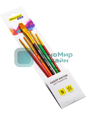Набор кистей Silwerhof Color, синтетика (набор 5шт) синтетика круглая №3/плоская №2,6,14/овальная №1
