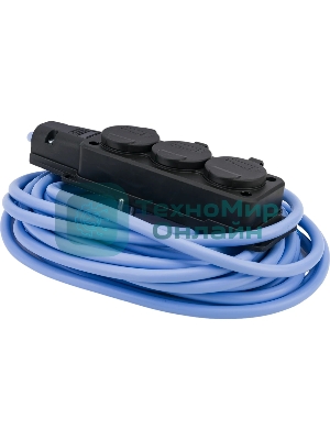 Удлинитель морозостойкий Gembird PC-3GF-R-10(IP) черный/синий, 10 м, 3 розетки, 3500 Вт