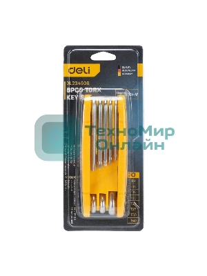 Набор складных шестигранных ключей TORX Deli DL234308 размеры T9,T10,T15,T20,T25,T27,T30,T40, пластиковый держатель