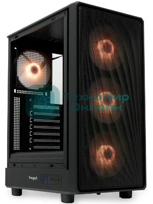 Компьютерный корпус HSPD M510, Mesh Mid Tower, черный, TG, 0.5 SPCC, 4x120мм ARGB ATX, mATX, mITX 180/280/160мм 1x2.5