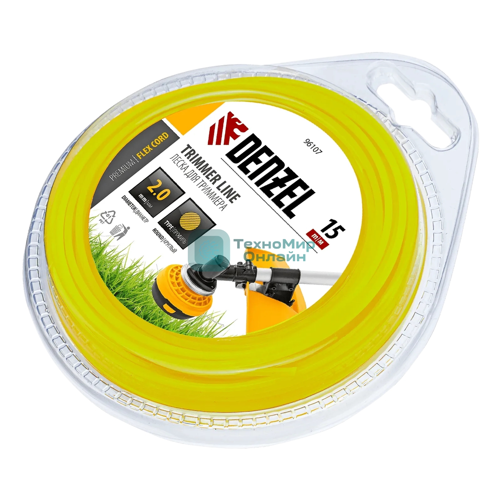 Леска для триммера Denzel круглая 2 мм х 15 м, блистер FLEX CORD