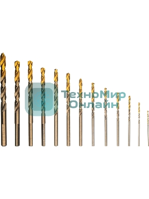 Набор сверл по металлу Denzel 1,5-6,5мм, Р6М5К8-TiN, Golden Tip, 13 шт