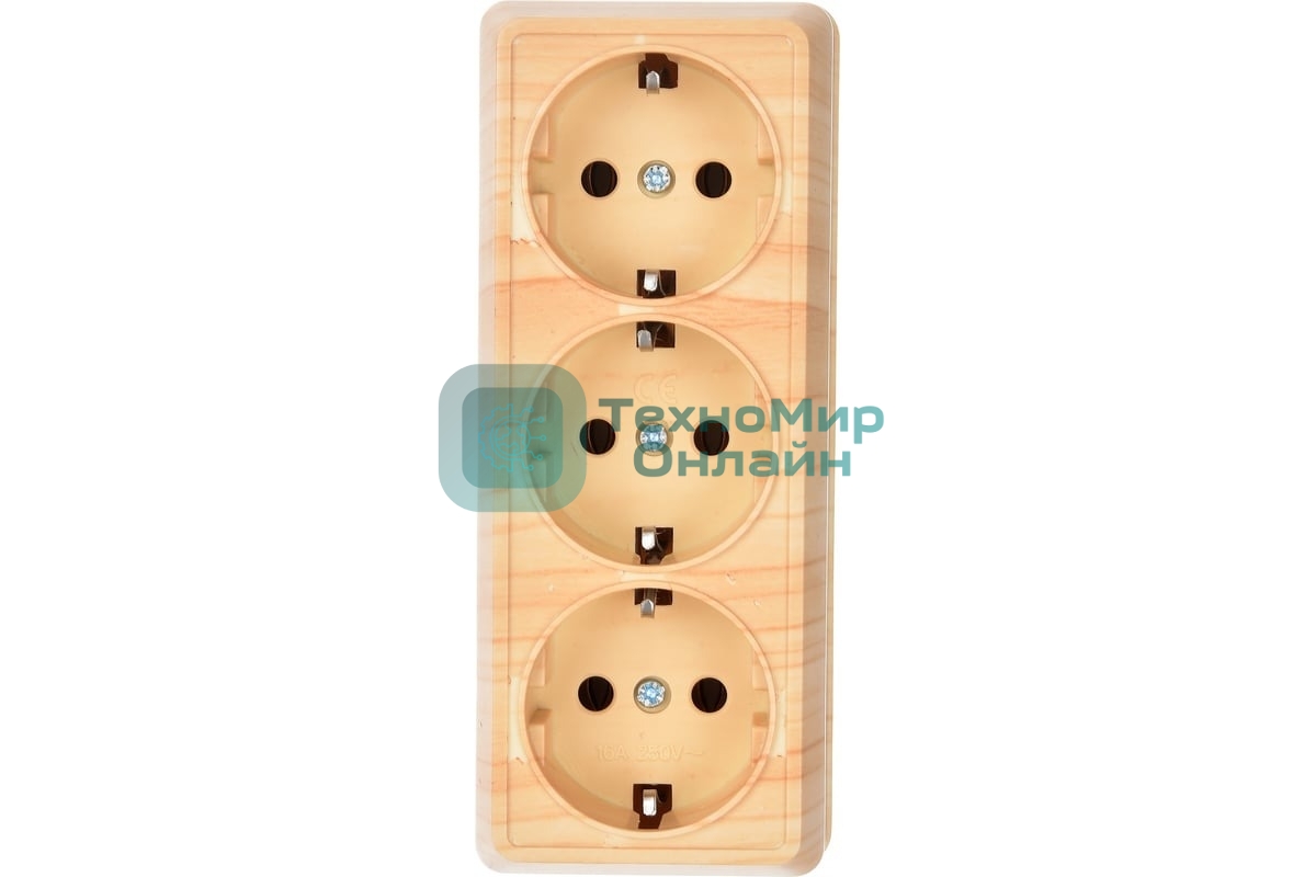 Розетка 3-м ОП Октава 16А РС23-3-ОС с заземл. сосна IEK ERO31-K03-16-DC