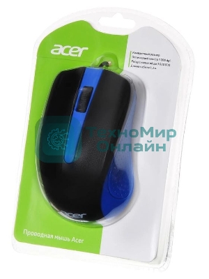 Мышь проводная Acer OMW011 черный/синий, 1200 dpi, USB, кнопки - 3