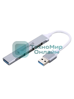 Разветвитель USB3.0/2.0 Gembird UHB-C206, USB3.0, 3xUSB2.0, кабель USB 10 см, серебристый металл, пакет