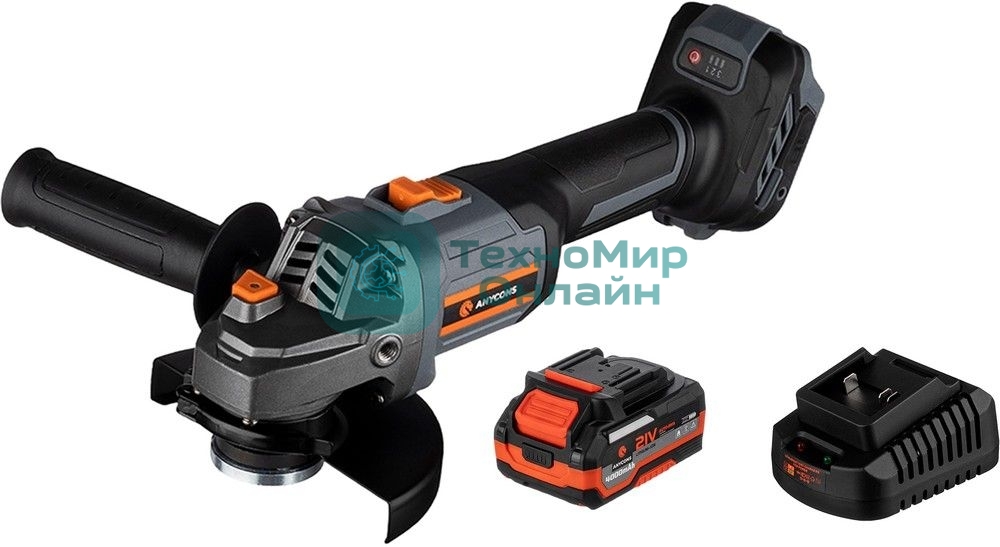 Угловая шлифовальная машина бесщеточная УШМ Anycons JM-125S, 125м, 21В, 8500 об/мин, 2 акб, JM-1252