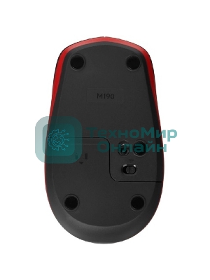 Мышь беспроводная Logitech M190 черный/красный, 1000 dpi, радиоканал, USB, кнопки - 3
