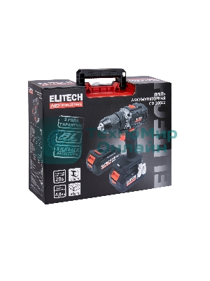 Дрель-шуруповерт Elitech CD 20SL2, 20 В, 2 Ач, 60 Нм, бесщеточный