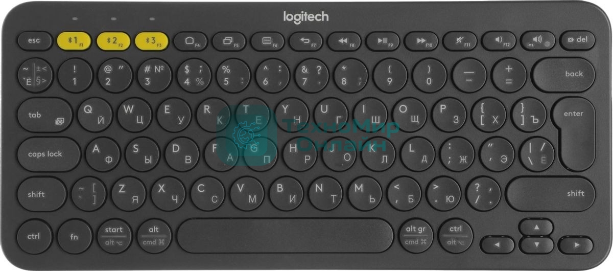 Клавиатура беспроводная Logitech K380 Multi-Device Bluetooth (920-007584) темно- серый- (заводская гравировка)