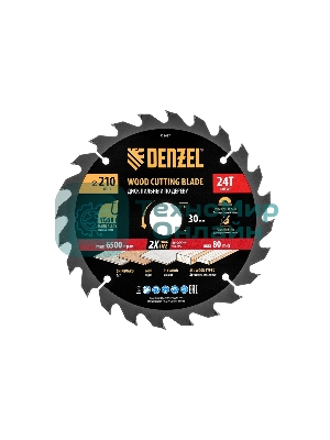 Пильный диск по дереву Denzel ф210 х 30 мм, 24 зубьев 733487