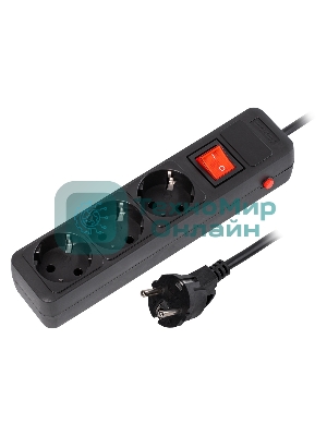 Сетевой фильтр 16А, 3500 Вт, 3 гнезда, без з/ш, с з/к, ПВС 3x1.0, 1,8 м, черный (SBSP-3-18-K)