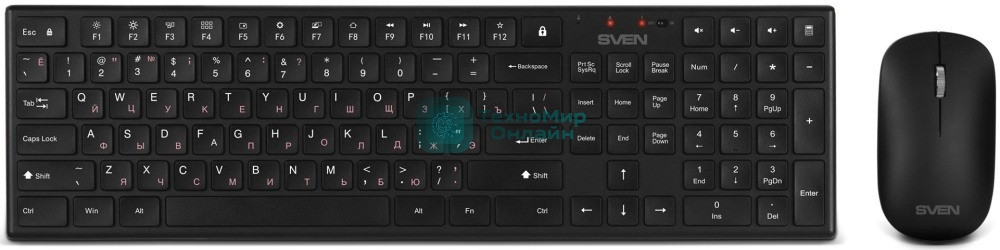 Комплект беспроводной SVEN ножничная клавиатура + мышь KB-C2550W черный (109 кл.,12Fn, 1000DPI, 2+1 кл.)