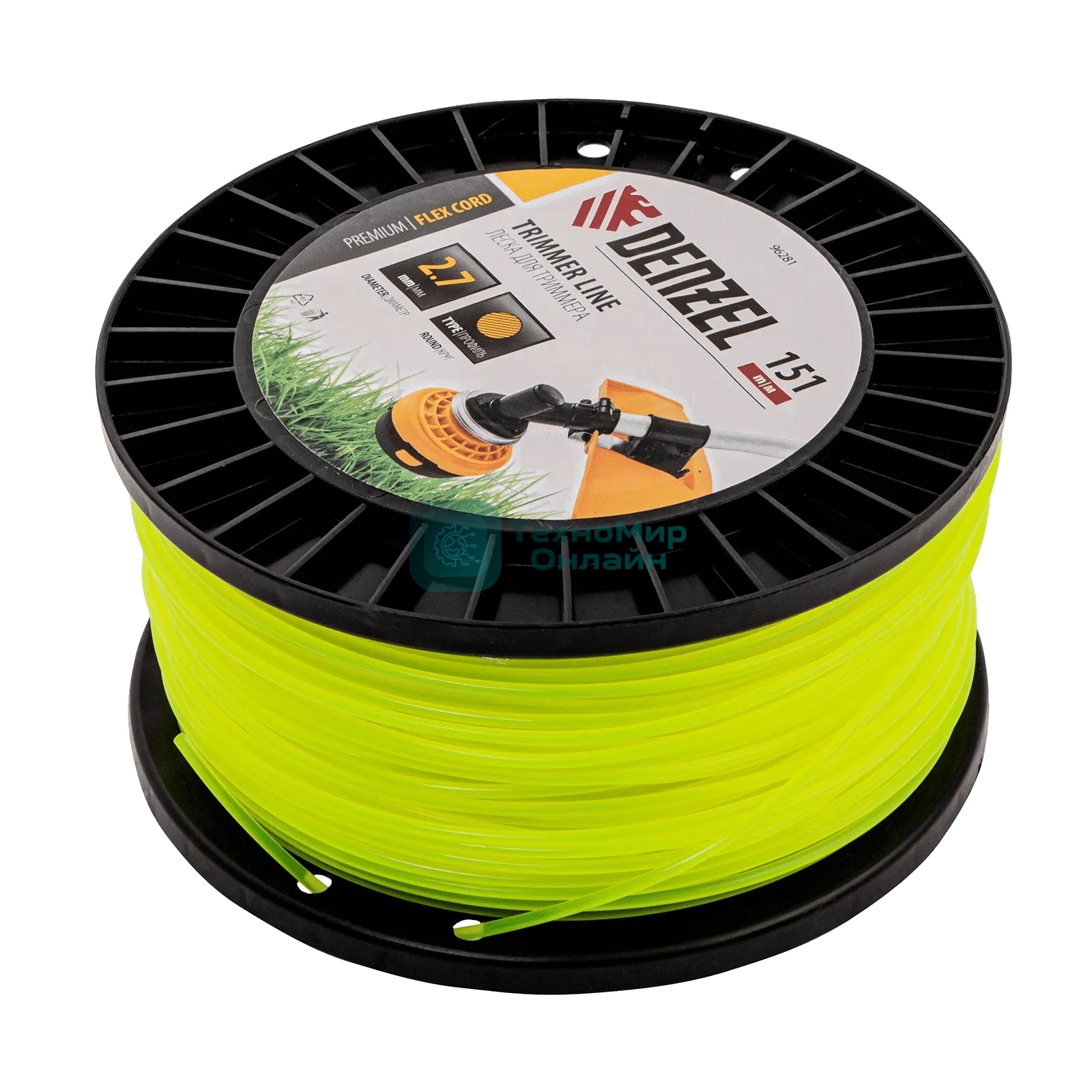 Леска для триммера Denzel круглая, 2,7мм х 151м, на DIN катушке FLEX CORD