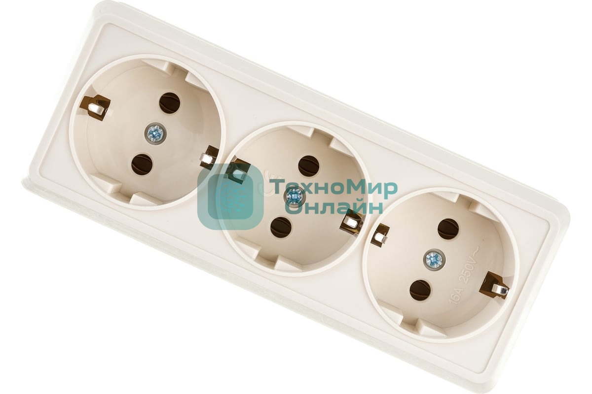 Розетка 3-м ОП Октава 16А РС23-3-ОК с заземл. крем. IEK ERO31-K33-16-DC