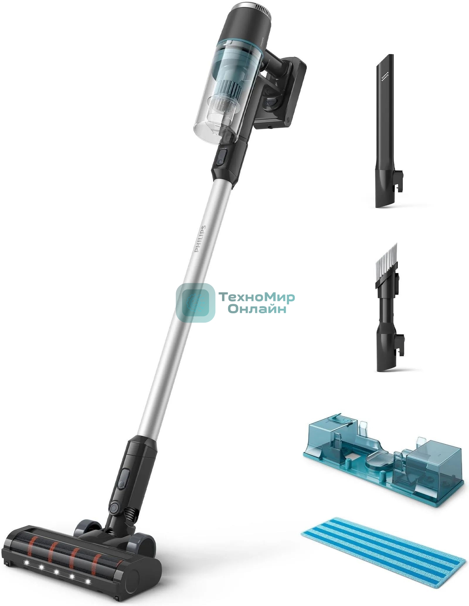 Пылесос вертикальный Philips XC3133/01 черный, питание от аккумулятора, уборка сухая/влажная, пылесборник 0,4 л