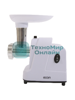 Мясорубка электрическая ECON ECO-1011MG белый, 1600 Вт, 1.8 кг/мин, реверс, защита от перегрузки, насадки - 3