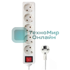 Удлинитель Гарнизон EL-NB-G5-W-3 5р 10А 3 м с выключателем и заземлением, белый