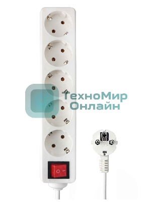 Удлинитель Гарнизон EL-NB-G5-W-3 5р 10А 3 м с выключателем и заземлением, белый