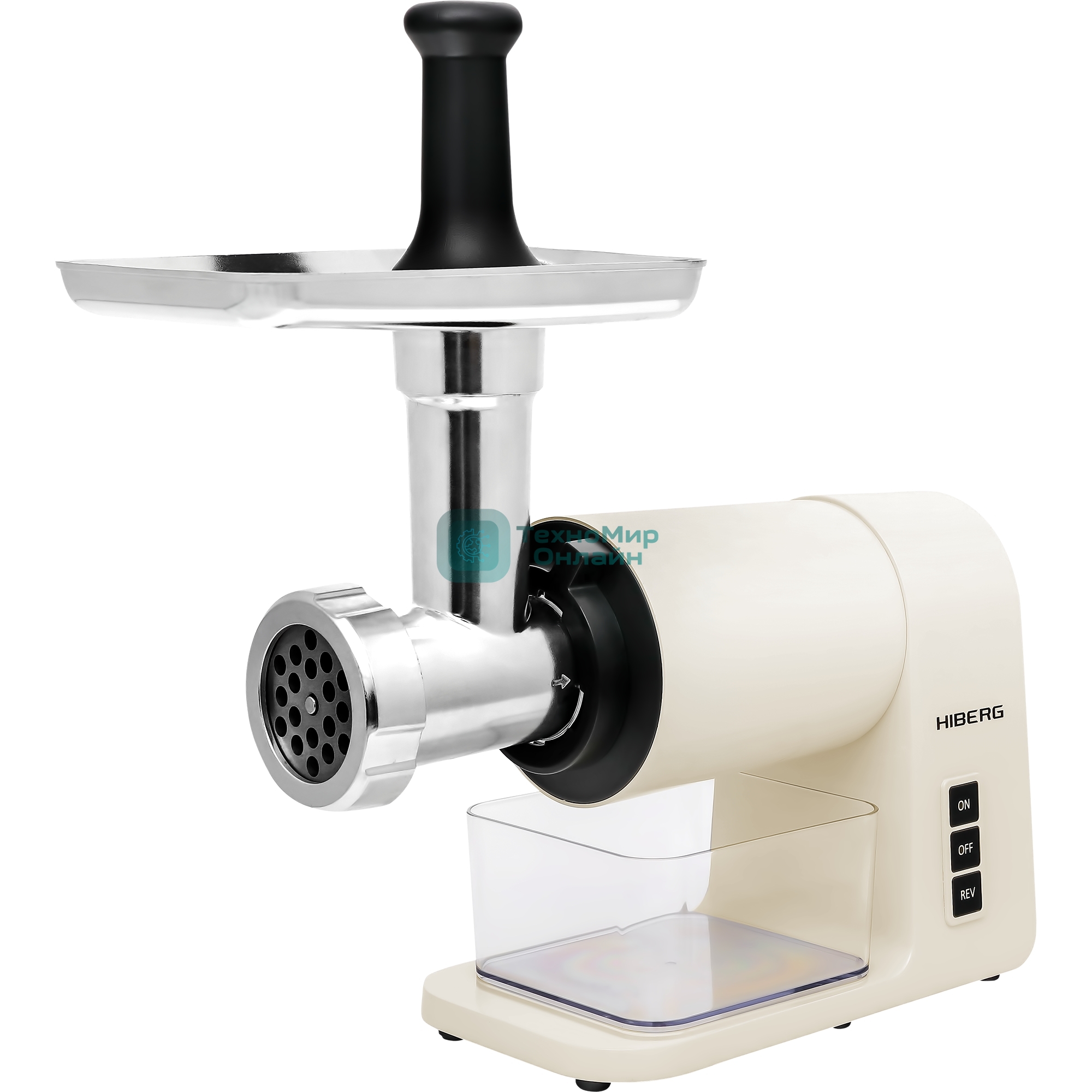 Мясорубка электрическая Hiberg MG 990 Y бежевый, 2000 Вт, 2.0 кг/мин, реверс, защита от перегрузки, насадки - 6