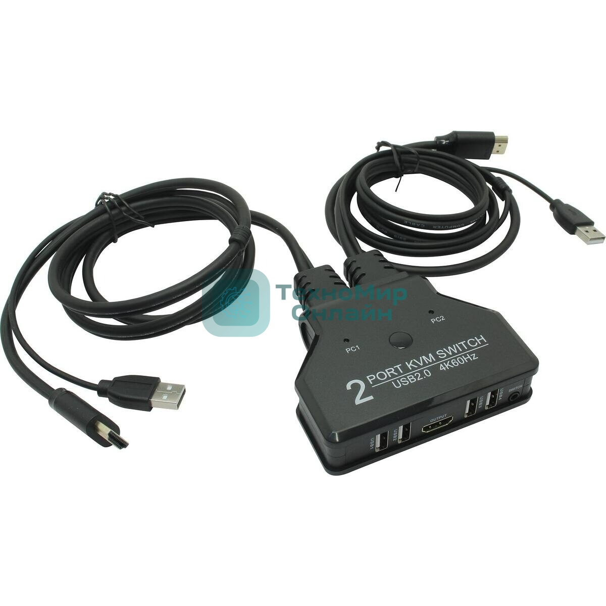 ORIENT HS21HC, HDMI KVM переключатель на 2 устройства, порты HDMI + 2xUSB (клавиатура+мышь) + 2xUSB 2.0, поддержка 4K@60Hz, встроенные кабели 2xHDMI+2xUSB2.0 1.2 метра, (33330)