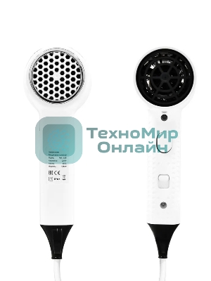 Фен Puff 1201B белый, 1200 Вт, с доп. розеткой