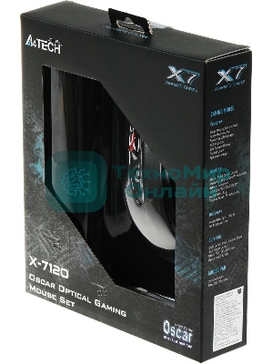 Мышь проводная + коврик A4Tech X-7120 черный, 2000 dpi, USB, кнопки - 7