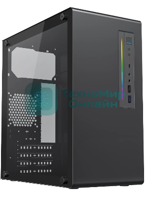 Корпус Foxline FL-728TG-U3C, Mini-Tower, чёрный