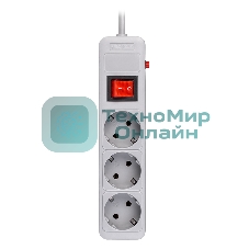 Сетевой фильтр 16А, 3500 Вт, 3 гнезда, без з/ш, с з/к, ПВС 3x1.0, 1,8 м, серый (SBSP-3-18-G)