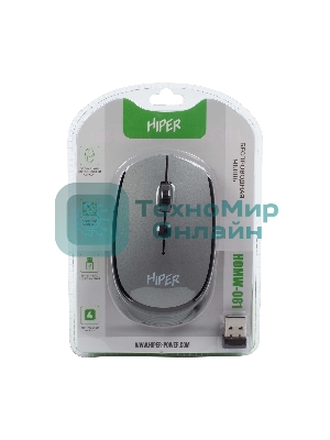 Мышь беспроводная HIPER HOMW-081 серый, 1600 dpi, радиоканал, USB, кнопки - 4