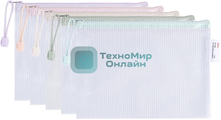 Папка на молнии ZIP Deli Colorful EF281 A5 ПВХ 0.23мм, ассорти, цвет молнии ассорти