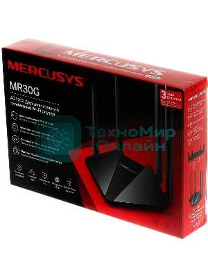 Wi-Fi роутер MERCUSYS MR30G, Wi-Fi 5, AC1200, 2.4/5ГГц, 2 LAN, черный