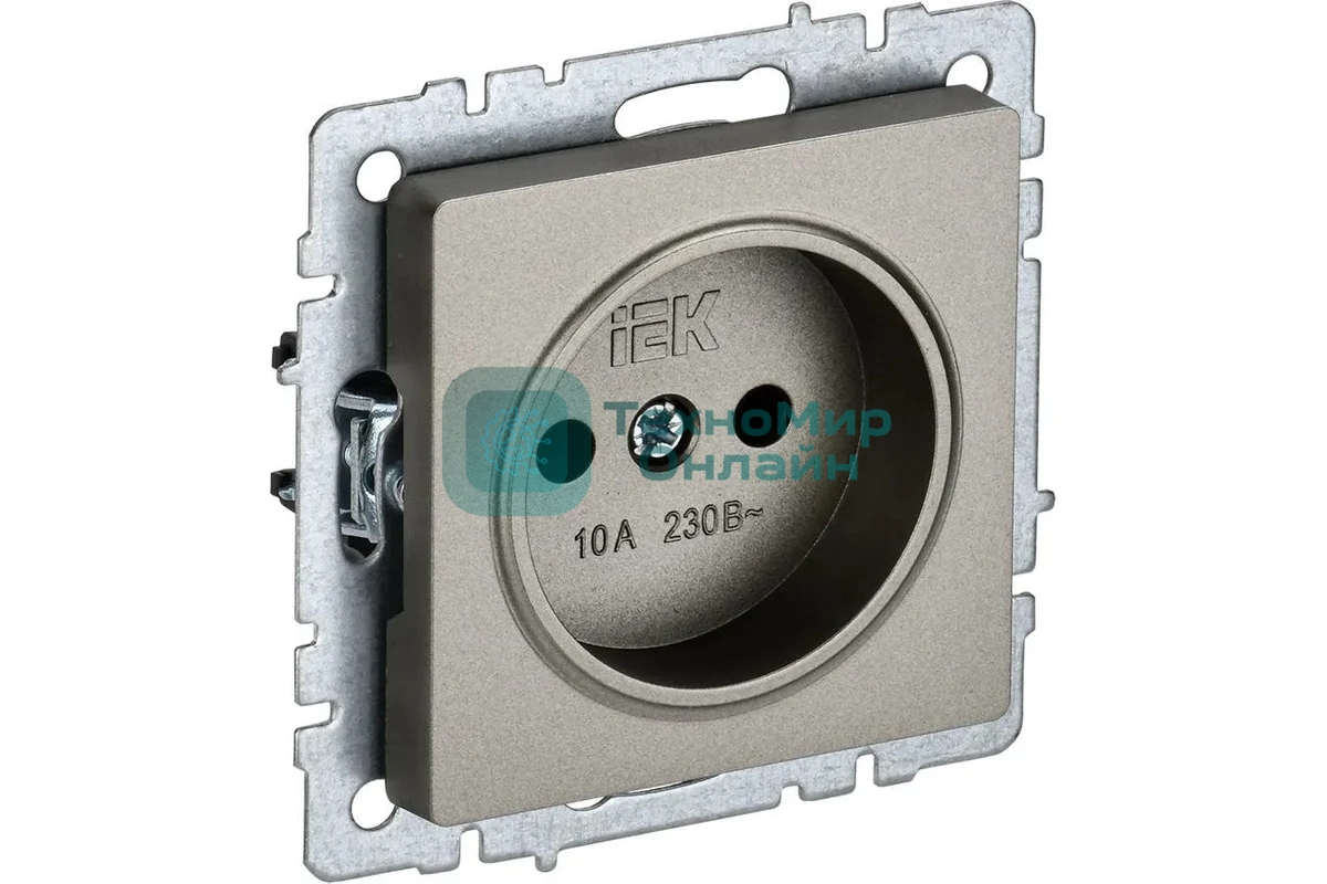 Розетка 1-местная IEK BRITE РС10-1-0-БрШ (BR-R10-10-K37) 10А, без заземления, без защитных шторок, шампань