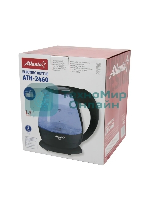 Чайник электрический Atlanta ATH-2460 черный стеклянный