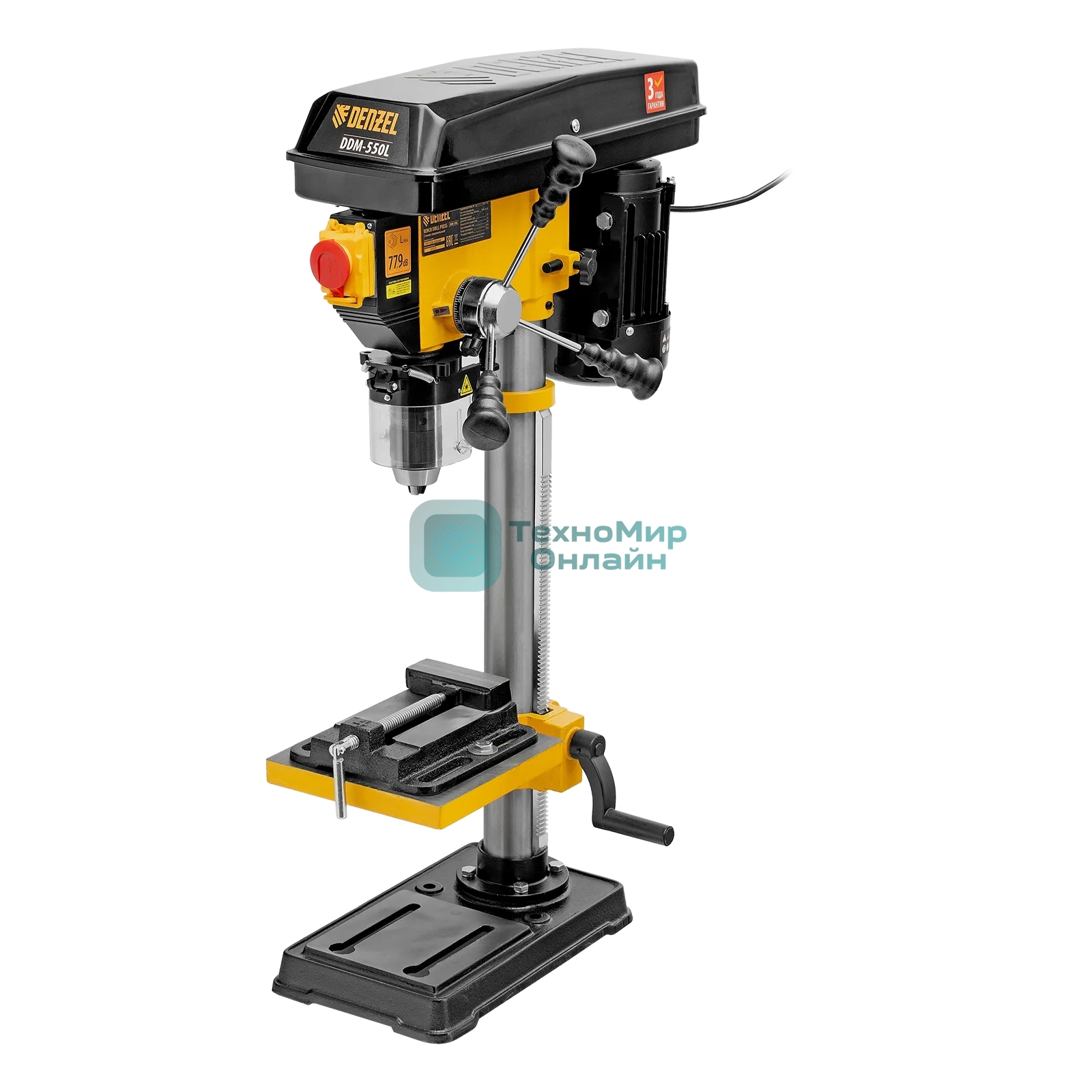 Станок сверлильный Denzel DDM-550L, 550 Вт, 16 мм, 12 ск., лазер, настольный
