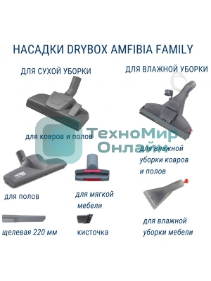Пылесос моющий Thomas DRYBOX AMFIBIA FAMILY черный/бирюзовый, 325/1700 Вт, уборка влажная/сухая, пылесборник контейнер 2.6 л