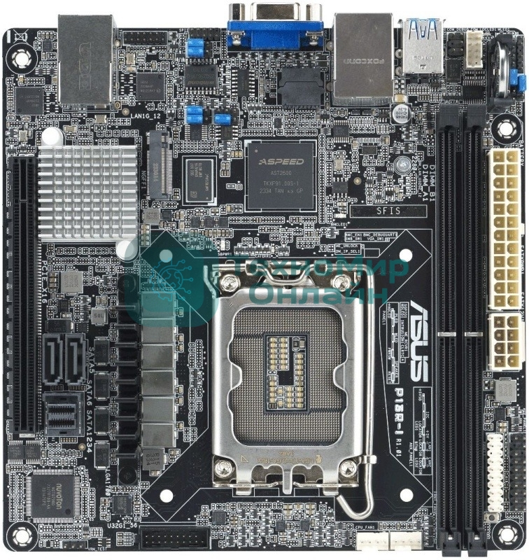 Материнская плата серверная ASUS P13R-I, LGA1700, Intel C262, 2xDDR5 (ECC), 6xSATA, 1xM.2, 1xPCIe 5.0 x16, 1xVGA, 3x1Gb LAN, 2xUSB-A 5Gbps, 2xUSB-A 10Gbps, mITX