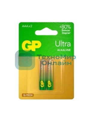 Алкалиновые батарейки GP Ultra Alkaline G-Tech 24А AАA - 2 шт. на блистере