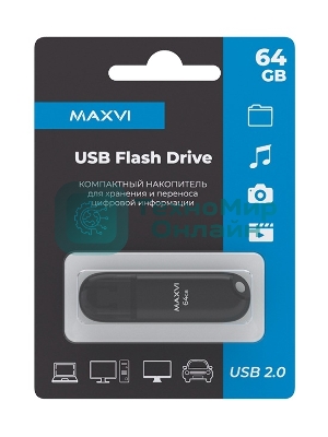 Флешка USB Maxvi P1 black (FD64GBUSB20C10P1), 64Gb, USB 2.0, R/W 12/5, черный