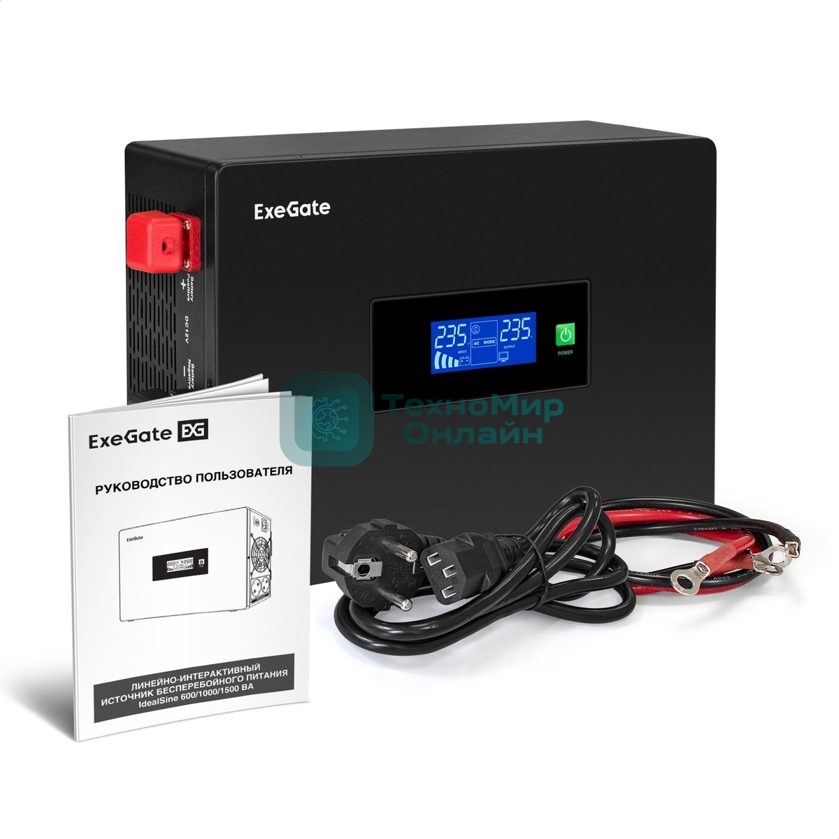 Комплект Источник бесперебойного питания EX295994RUS + батарея 120Aч EX282988RUS 2шт (инвертор, синус, для котла, PF=1, настенный) ExeGate IdealSine SR-1500.LCD.2SH  <1500VA/1500W, чистая синусоида, цветной LCD-дисплей, 2*Schuko, крепление настенное, черный> + батарея ExeGate DT 12120 (12В, 120Ач) 2шт