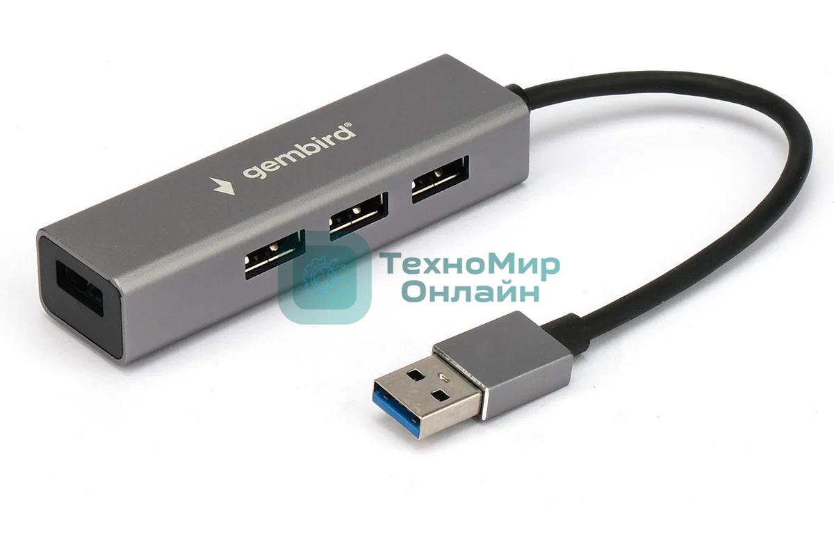 Концентратор USB 3.0 Gembird UHB-C464, 4 порта, кабель 17см, алюминий