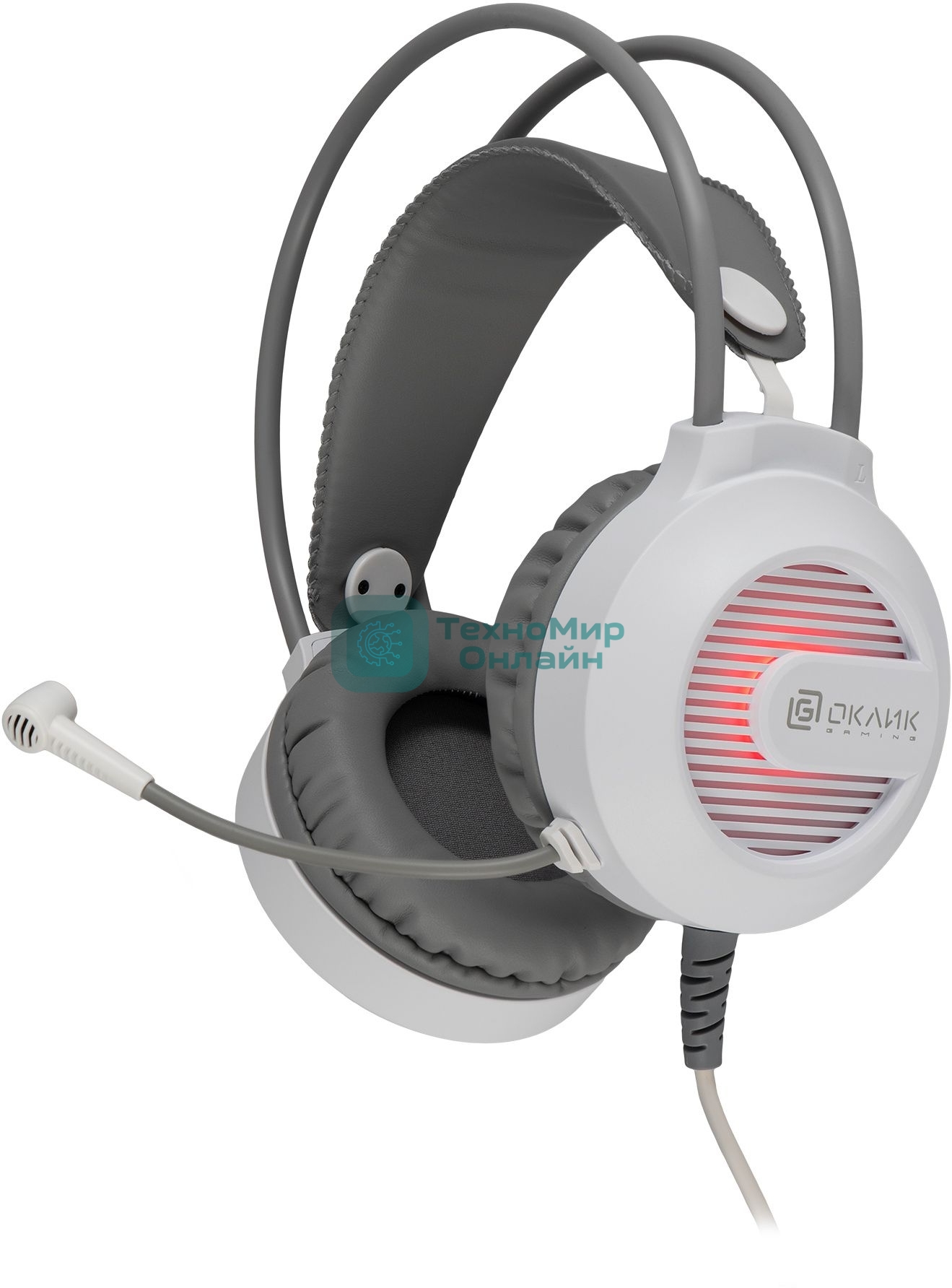 Гарнитура Oklick HS-L300G белый, проводная, 3.5 мм, подсветка